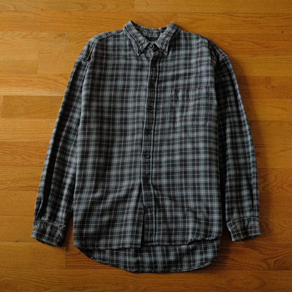 GAP Men's Plaid Flannel Button Up Shirt XL Green Gray Long‎ Sleeve Casual Cotton
